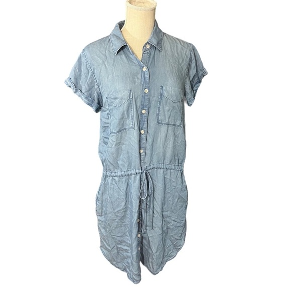 Thread & Supply Women Light Blue Wash Chambray at Knee Dress Sz L Button-Up NWT - Picture 3 of 16